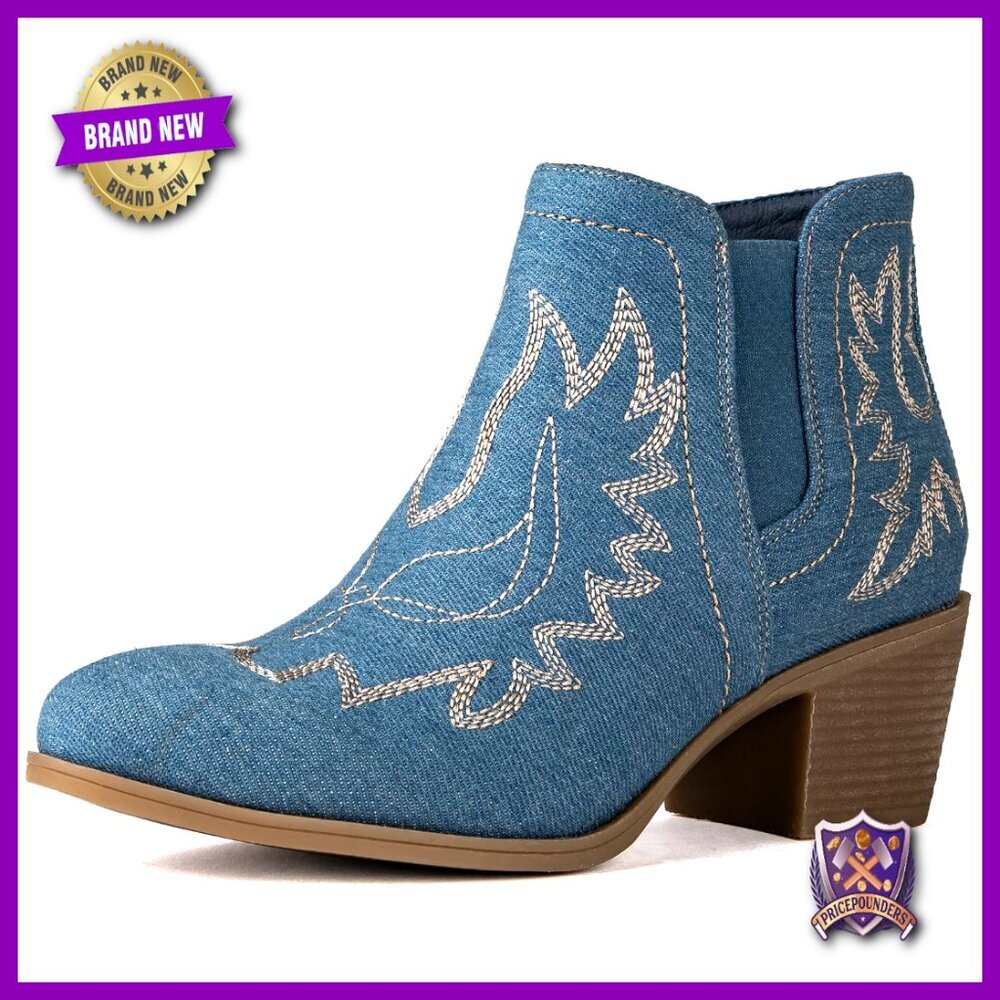 Cowgirl Western Ankle Boots Pull On Low Heel Comfortable Cowboy Boots Chic
